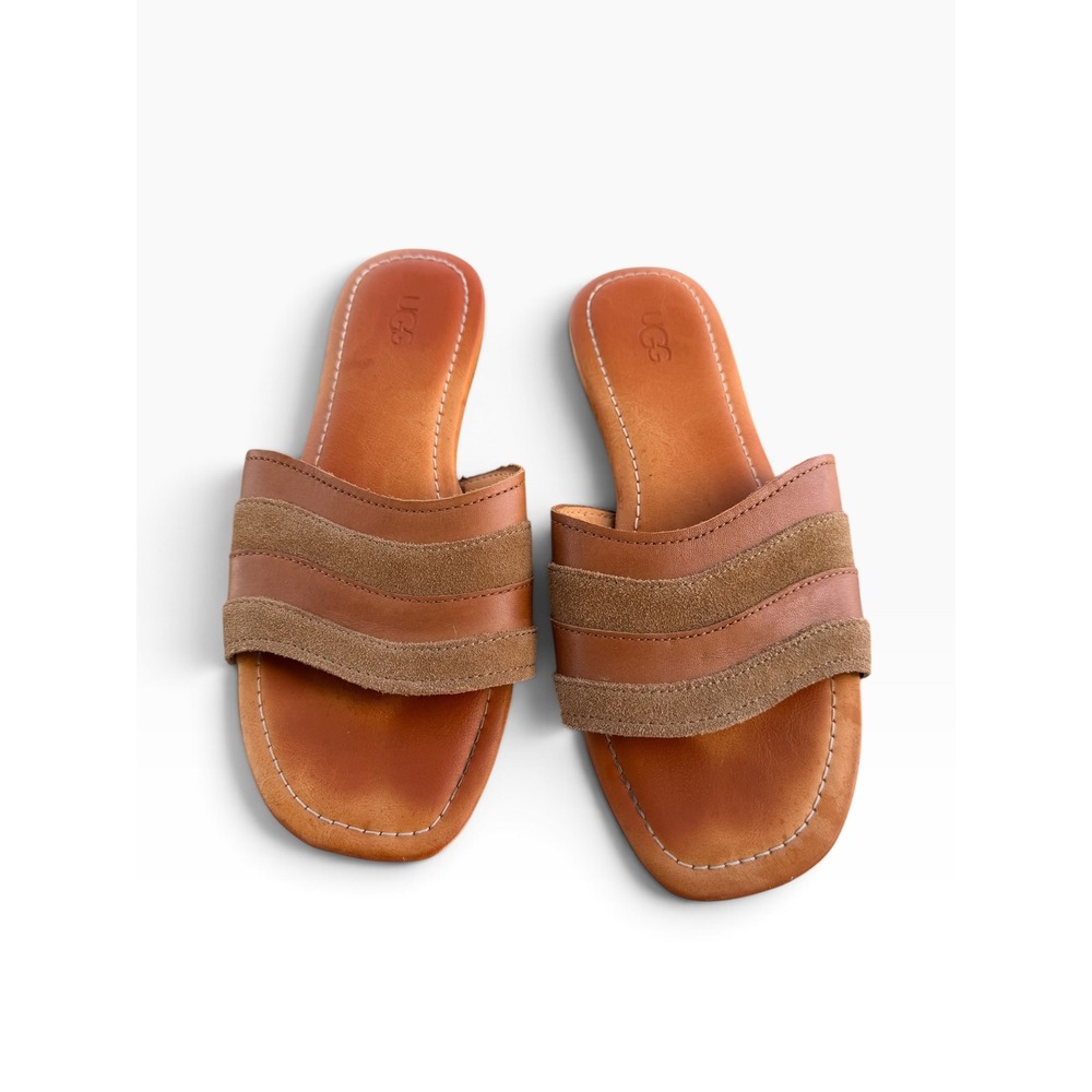 UGG Kari Slide Sandals Chestnut Leather Suede Flat Strappy Slides 1011215